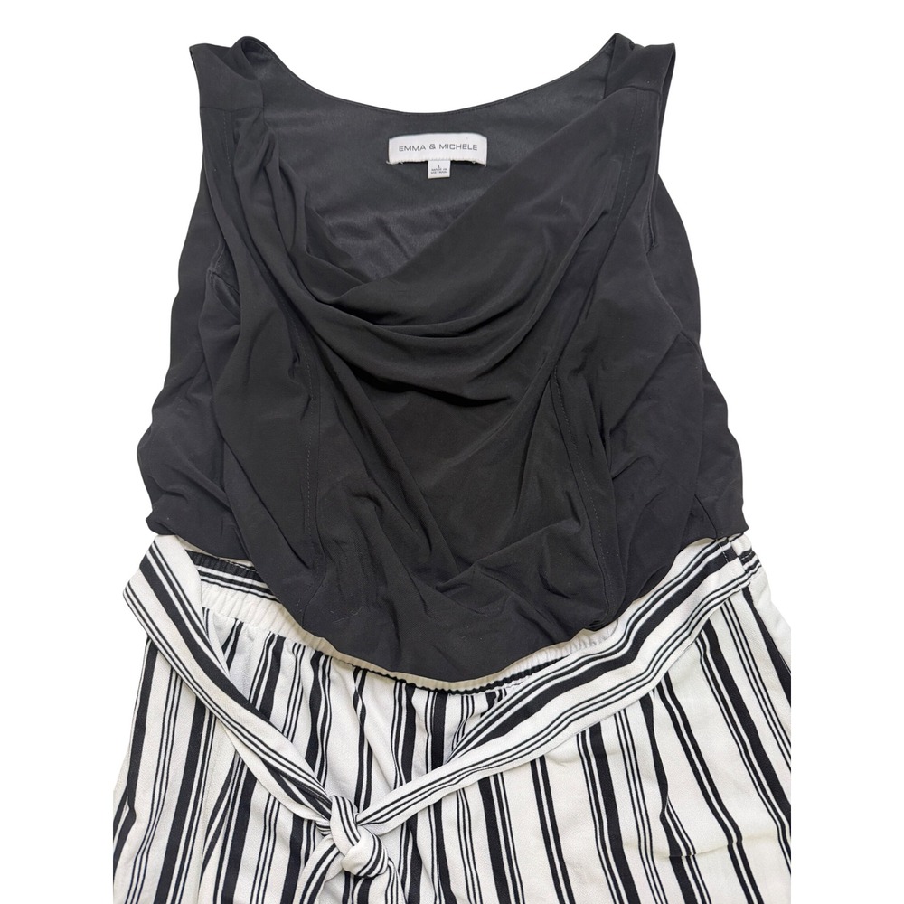 Emma & Michele Womens Black White Striped Cowl Neck Wide Leg Jumpsuit Large